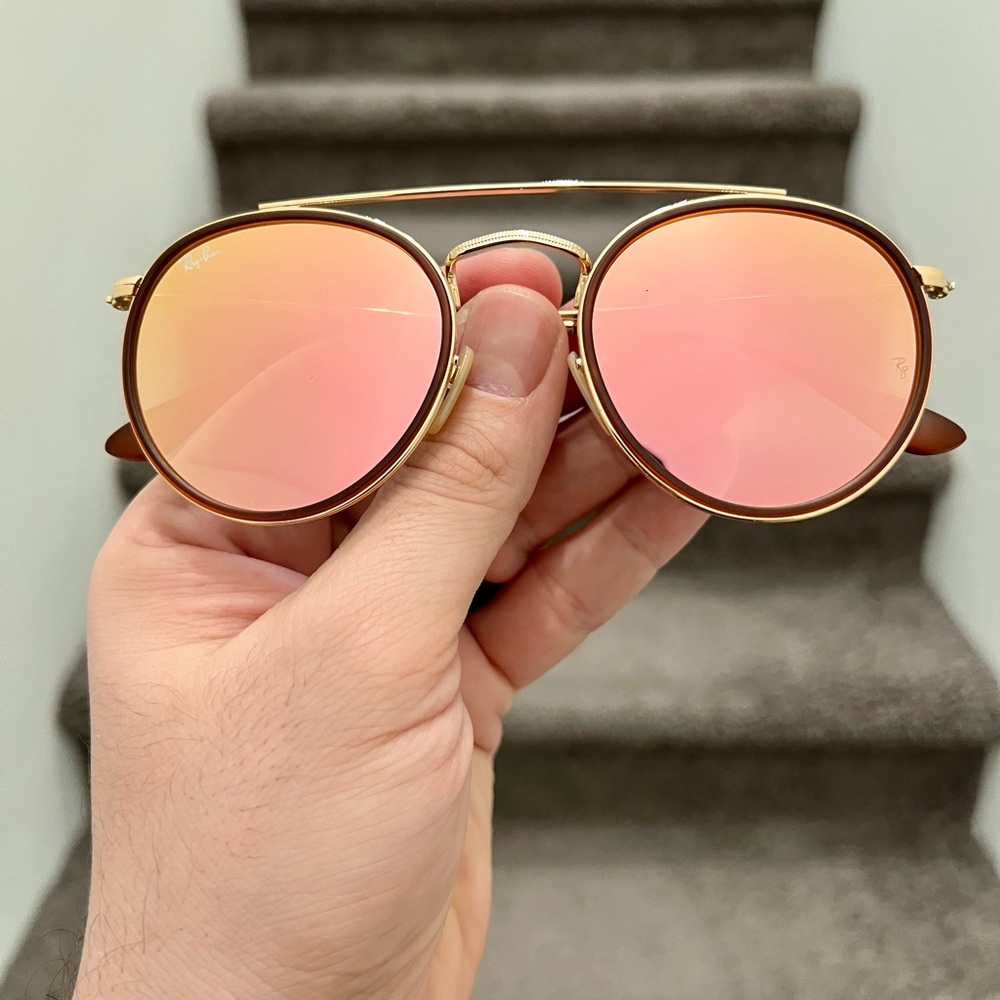 NEW Ray-Ban RB3647N 001/7O 51-22 Round Double Bridge Sunglasses - Gold - Picture 7 of 8